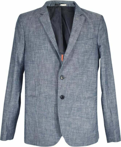 Pre-owned Paul Smith Slim 2 Button Cotton Blazer Jacket Blue/grey Mens Designer Suits