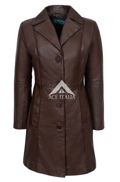 Pre-owned Carrie Ch Hoxton Chic Style Ladies Brown Classic Trench Mid Length Designer Leather Jacket Coat