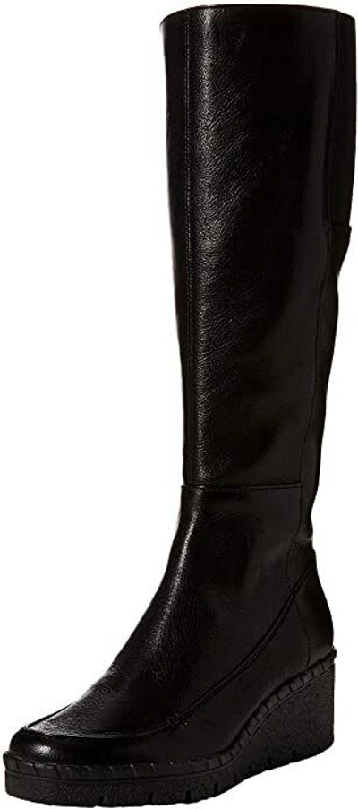 Pre-owned Geox D Wiva Wedge E Size 2.5 35 Black Knee High Heel Boots Real Leather