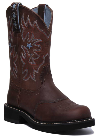 Pre-owned Ariat Probaby Womens Comfort Pull On Embroidered Boot In Brown Uk Size 3 - 8.5