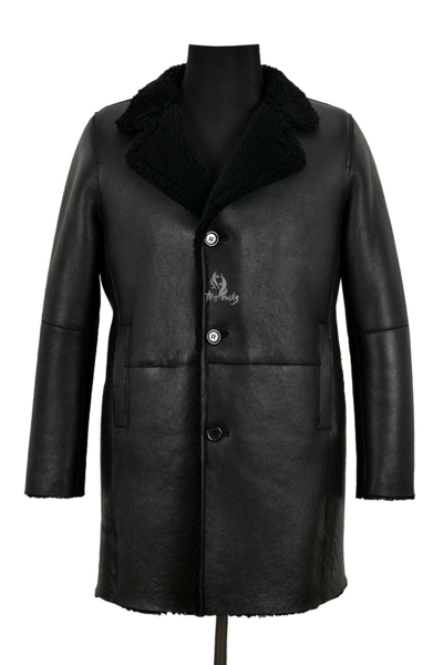 Pre-owned Smart Range Leather Men's 3/4 Sherling Sheepskin Coat Black Classic Trench Reefer Warm Bane Coat