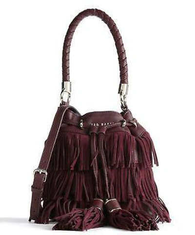 Pre-owned Ted Baker Paralee Braided Handle Fringe Mini Bucket Bag Deep Purple