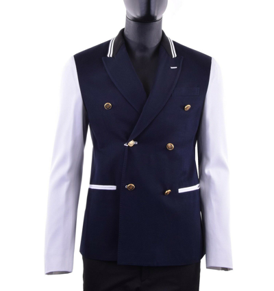 Pre-owned Moschino Navy Style Jacket Blazer W. Gold Buttons Blue White 02698