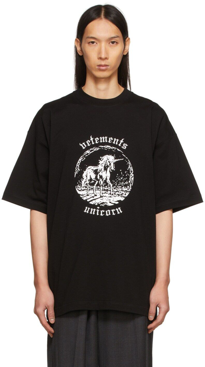 Pre-owned Vetements Black Double Unicorn T-shirt | Oversized All Sizes Graphic | Rrp £390