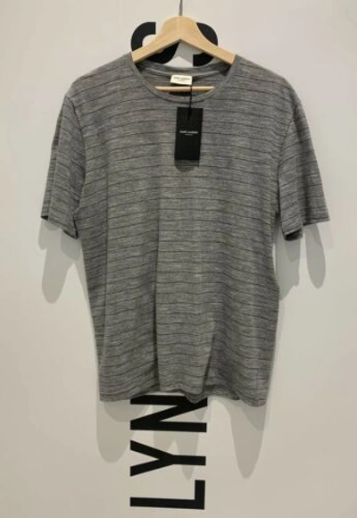 Pre-owned Saint Laurent Stripe Grey T-shirt - Size Medium - Rrp £275
