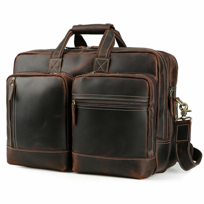 Pre-owned Tiding Men Leather Briefcase 17" Laptop Bag Travel Messenger Bag Office Satchel Luggage