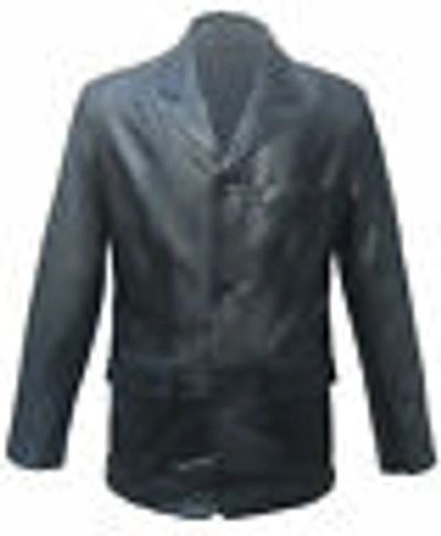 Pre-owned Oceanic Leatherwear Men's Classic Black Real Lambskin Leather 3 Button Blazer Suit Jacket