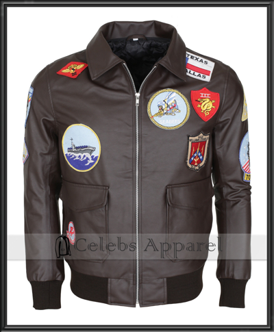 Pre-owned Celebs-apparel Mens Tom Cruise Top Gun A2 Jet Fighter Bomber Leather Jacket Aviator Fur Brown