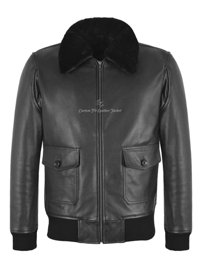 Pre-owned England Men G-1 Flight Jacket Black Cowhide Fur Collared Classic Raf Pilot Bomber Jacket