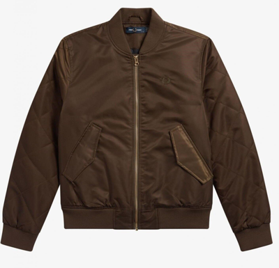 Pre-owned Fred Perry Quilted Sleeve Bomber Jacket Dark Olive J9117 With Tags Size 14
