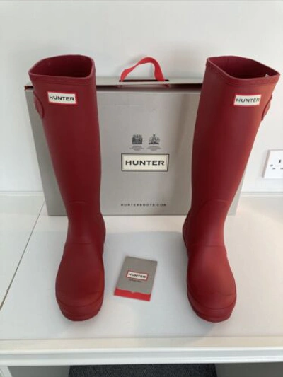 Pre-owned Hunter Women's  Original Tall Wellington Boots. Military Red. Uk 7. Bnib