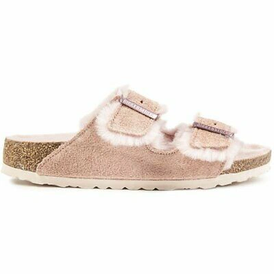 Pre-owned Birkenstock Womens Arizona Shearling Slides Sandals Pink