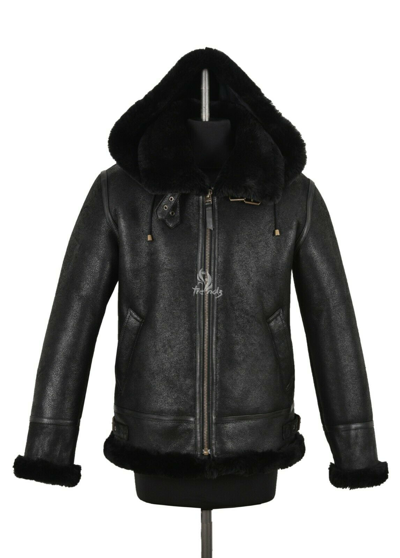 Pre-owned Smart Range Leather Men's Real Shearling Sheepskin Aviator Raf Classic B3 Black Bomber Flying Jacket