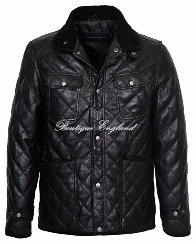 Pre-owned Real Leather Men's Quilted Black Biker Jacket | Fur Collar Vintage Soft 100% Leather (2396)