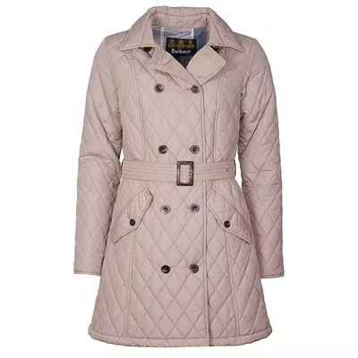 Pre-owned Barbour Cornell Women's Quilted Jacket Light Trench Oatmeal Tartan/ Light Pink