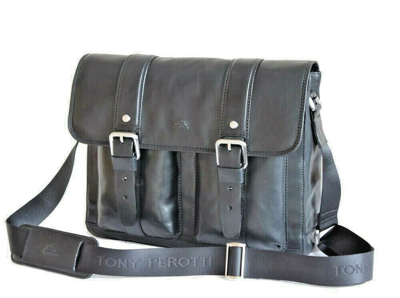 Pre-owned Tony Perotti Leather Satchel Briefcase  Full Grain Italian Leather Black Tp-9614