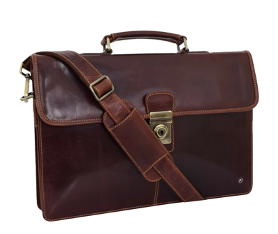 Pre-owned Fashion Mens Slimline Genuine Leather Briefcase Brown Messenger Office Business Bag