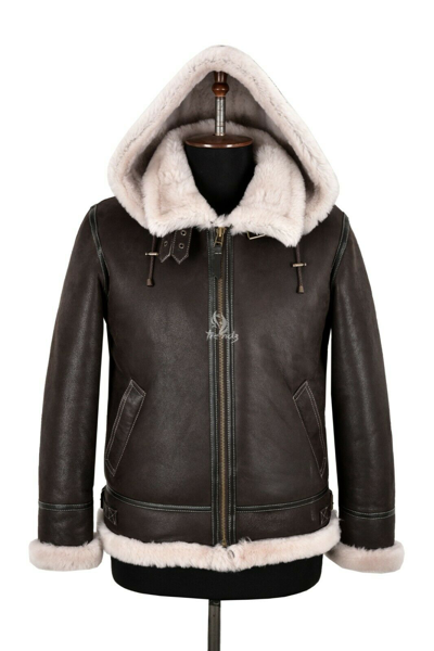 Pre-owned Smart Range Leather Men's Real Shearling Sheepskin Aviator Raf Classic B3 Brown Bomber Flying Jacket