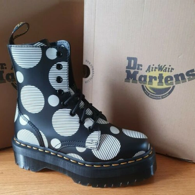 Pre-owned Dr. Martens' Womens's Dr Martens Jadon Polka Dots Black White Leather Boots Uk Size 4 Bnib
