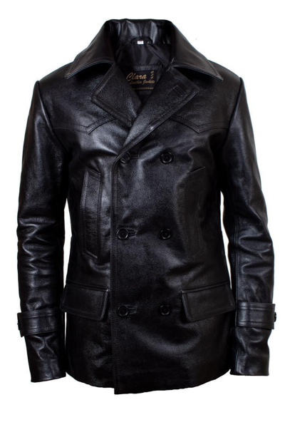Pre-owned Clara Dr Who Eccleston German Wwii Men's Black Real Leather Jacket Pea Coat