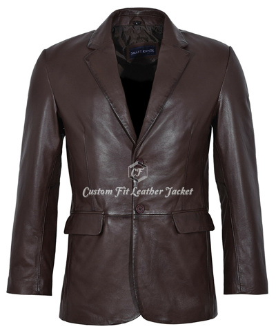 Pre-owned Blazer Men's Leather  Brown 2 Button 100% Real Lambskin Jacket Coat 9124