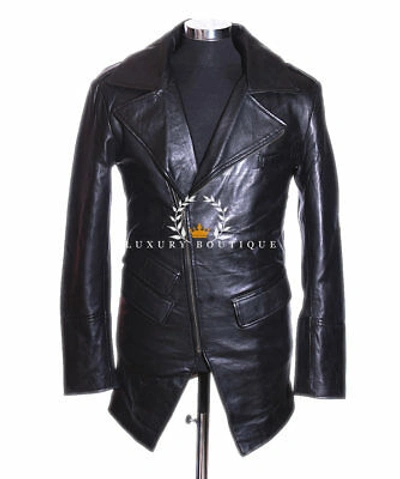 Pre-owned L.b Zephyr Black Men's Smart Cross Zip Designer Lambskin Leather Blazer Shirt Jacket