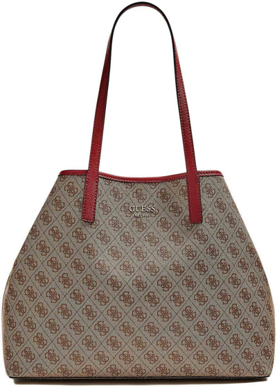 Pre-owned Guess Vikky Womens Tote Bags In Brown Or Coal