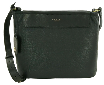 Pre-owned Radley Crossbody Bag Black Medium Zip Top Leather Brompton Mews Rrp £179