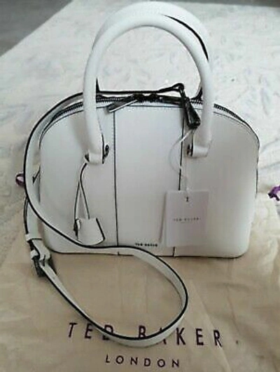 Pre-owned Ted Baker Baylley Crosshatch Leather Dome Crossbody Bag White