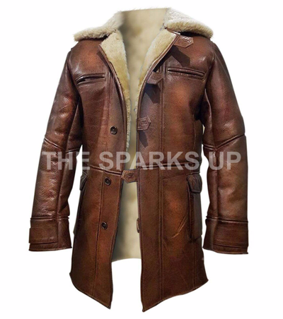 Pre-owned The Sparks Up Dark Knight Rises Bane Real Leather Shearling Brown Ginger Trench Coat Big Sale