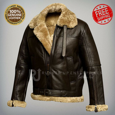 Pre-owned Runner Up Enterprises Mens Real Leather Jacket, Men's Raf Aviator Pilot Bomber Flying Jacket