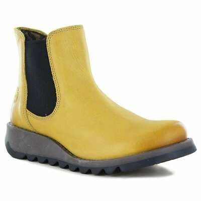 Pre-owned Fly London Salv Womens Leather Chelsea Boots - Mustard Yellow