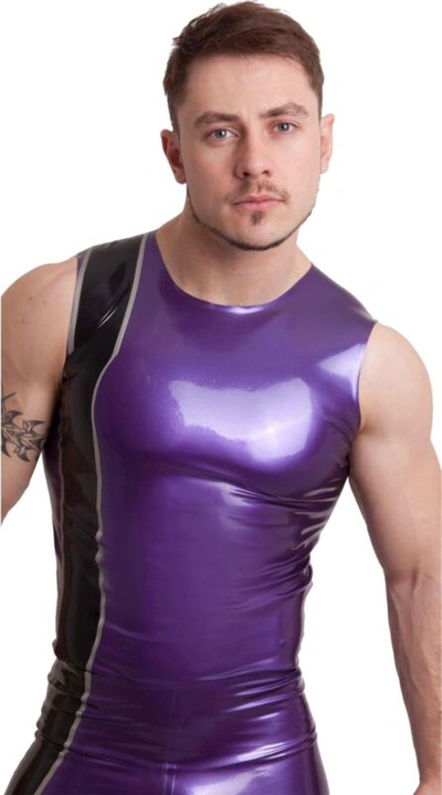 Pre-owned Westward Bound Striped Latex Tank Top P.s Purple With Black Trim