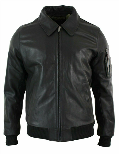 Pre-owned Artisan Bliss Men's Genuine Real Leather Harrington Bomber Flight Ma1 Pilot Jacket