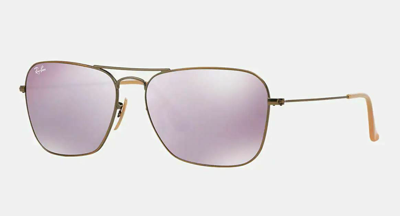 Pre-owned Ray Ban Ray-ban Unisex Rb3136 167/4k Caravan Bronze Frames Lilac Mirror Lens 58 15 140