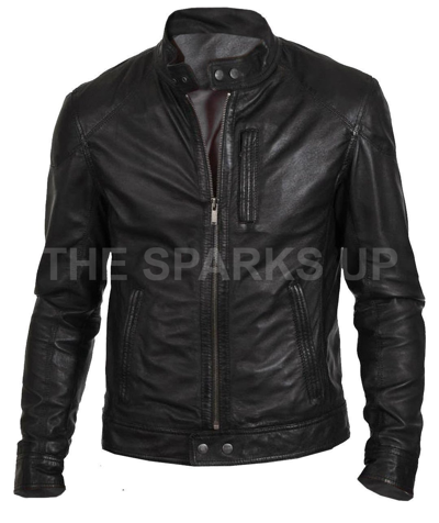 Pre-owned The Sparks Up Men's Biker Hunt Stylish Black Leather Jacket - Best Quality - Big Sale
