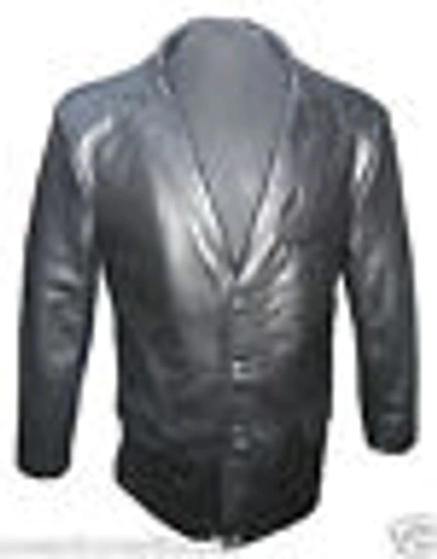 Pre-owned Oceanic Leatherwear Mens Classic Black Leather 3 Button Smart Blazer Suit Jacket