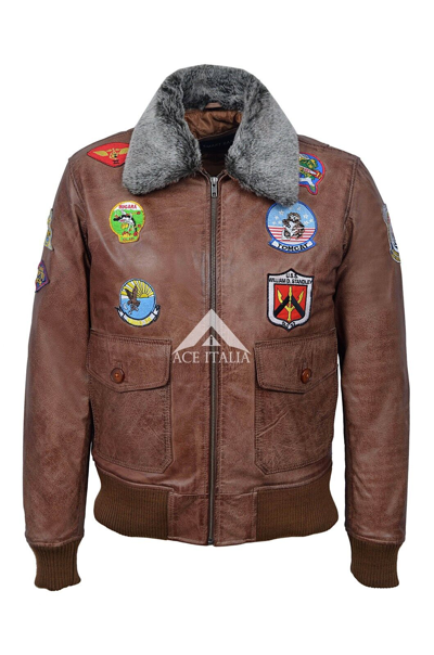 Pre-owned Smart Range Leather 'top Gun Tan' Men's Jet Fighter Bomber Navy Air Force Pilot Leather Jacket