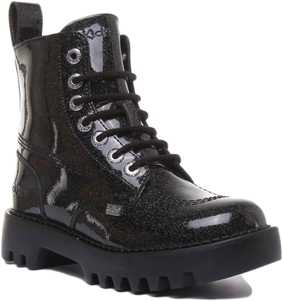 Pre-owned Kickers Kizziie Higher Sole Lace Up 7 Eye Boot In Black Patent Size Uk 3 - 8