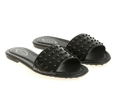 Pre-owned Tod's Women's Fashion Flat Slide Sandals In Black Patent Leather With Studs