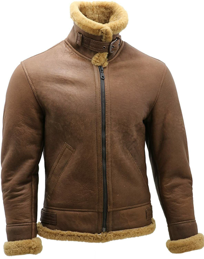Pre-owned Artisan Bliss Men's Brown B3 Shearling Sheepskin Ww 2 Bomber Leather Flying Aviator Jacket