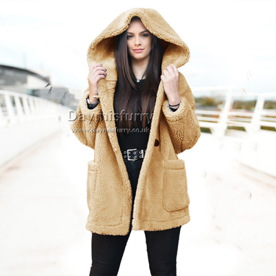 Pre-owned Daymisfurry Women Fuzzy Jaket / Oversize Hooded Teddy Coat, Winter Coat, Winter Jacket