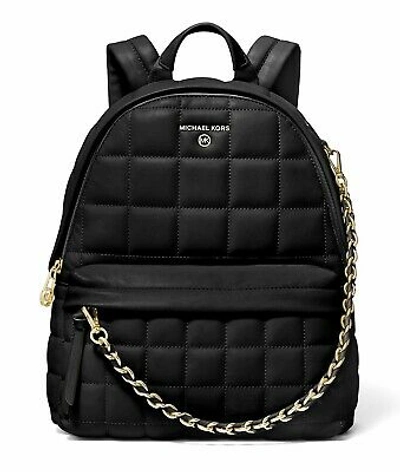 Pre-owned Michael Kors Backpack Bag Slater Md Backpack Quilted Leather Black
