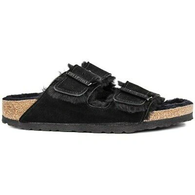 Pre-owned Birkenstock Womens Arizona Shearling Slides Sandals Black