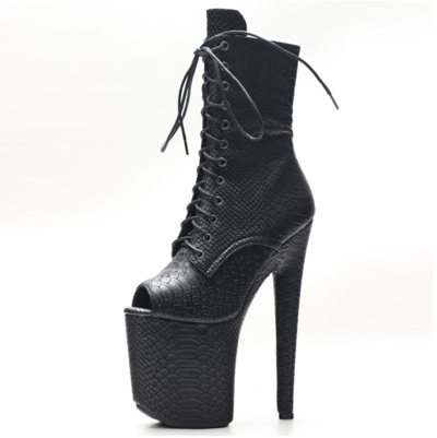 Pre-owned High Pole Dancer Peep Toe Snakeskin Platform Ankle Boots Stripper Stiletto  Heel