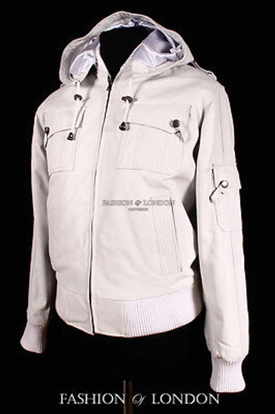 Pre-owned Real Leather Jackets And Coats Mens Lockheed Hooded Bomber Jacket White Soft Lamb Leather Quilted Jacket