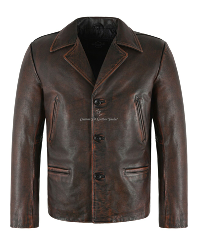 Pre-owned Smart Range Men's 70's Black Bronze Classic Collared Blazer Real Cowhide Leather Jacket 4162