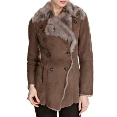 Pre-owned Shearling Boutique Amanda Toscana Sheepskin Smokey Brown Jacket Xs L 8 12 £1300