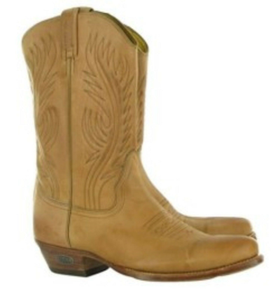 Pre-owned Loblan 194 Tan Beige Leather Cowboy Boots Handmade Classic Men's Western Boot