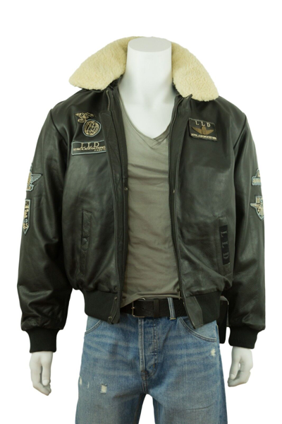 Pre-owned Lld Men`s Flying Aviation Pilot Jacket Fur Colour Real Leather Classic Bomber Badge